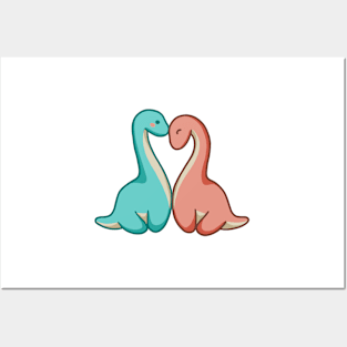 Cute long neck couple, dino, dinosaurs Posters and Art